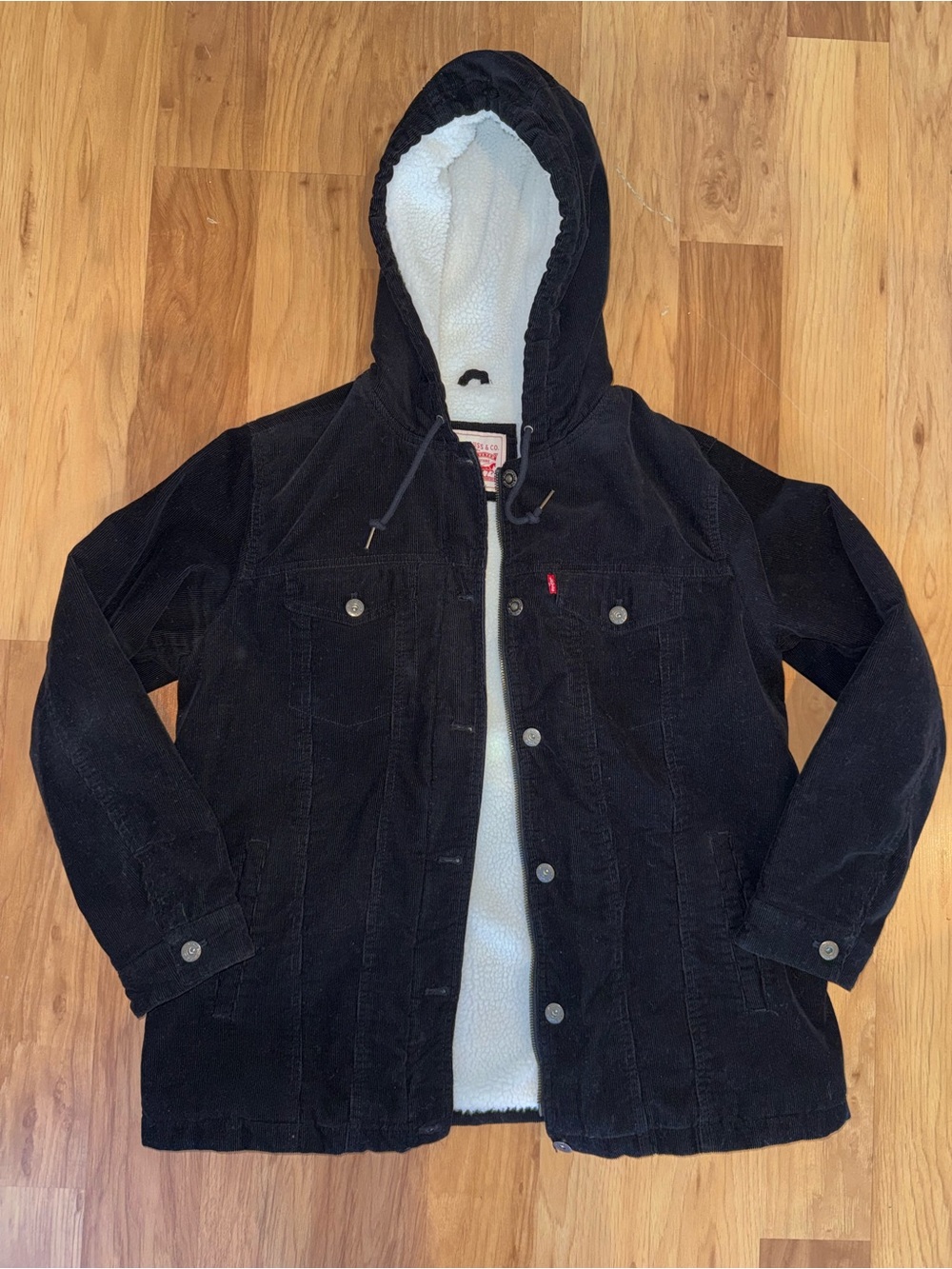 Levi's Black Corduroy Hooded Jacket with White Sherpa Lining